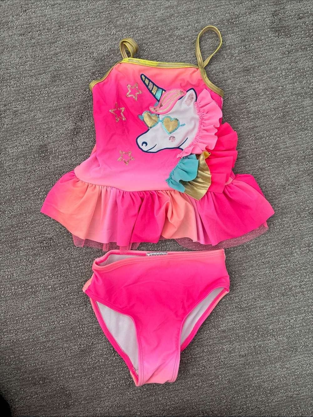 Flapdoodles Girls Pink Ombre Unicorn Ruffle Two Piece Swim